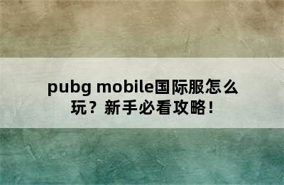 pubg mobile国际服怎么玩？新手必看攻略！